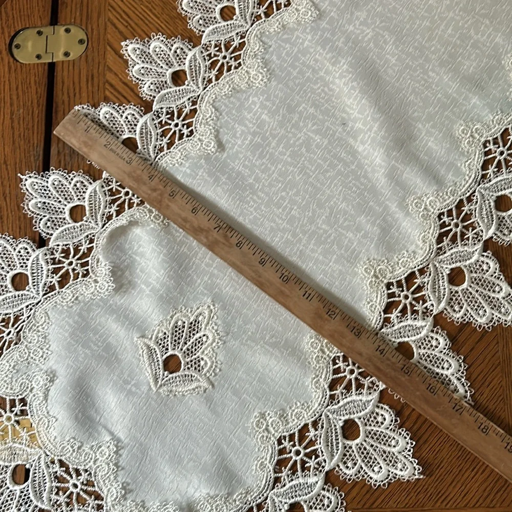 Vintage Ivory Lace and Fabric Table Runner or Dresser Scarf